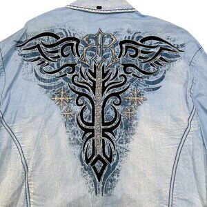 Roar Albatross Signature XL Western Washed Denim Shirt Men Long Sleeve Biker Cas